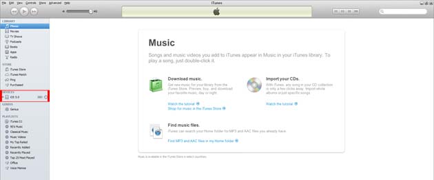 iTunes Devices section